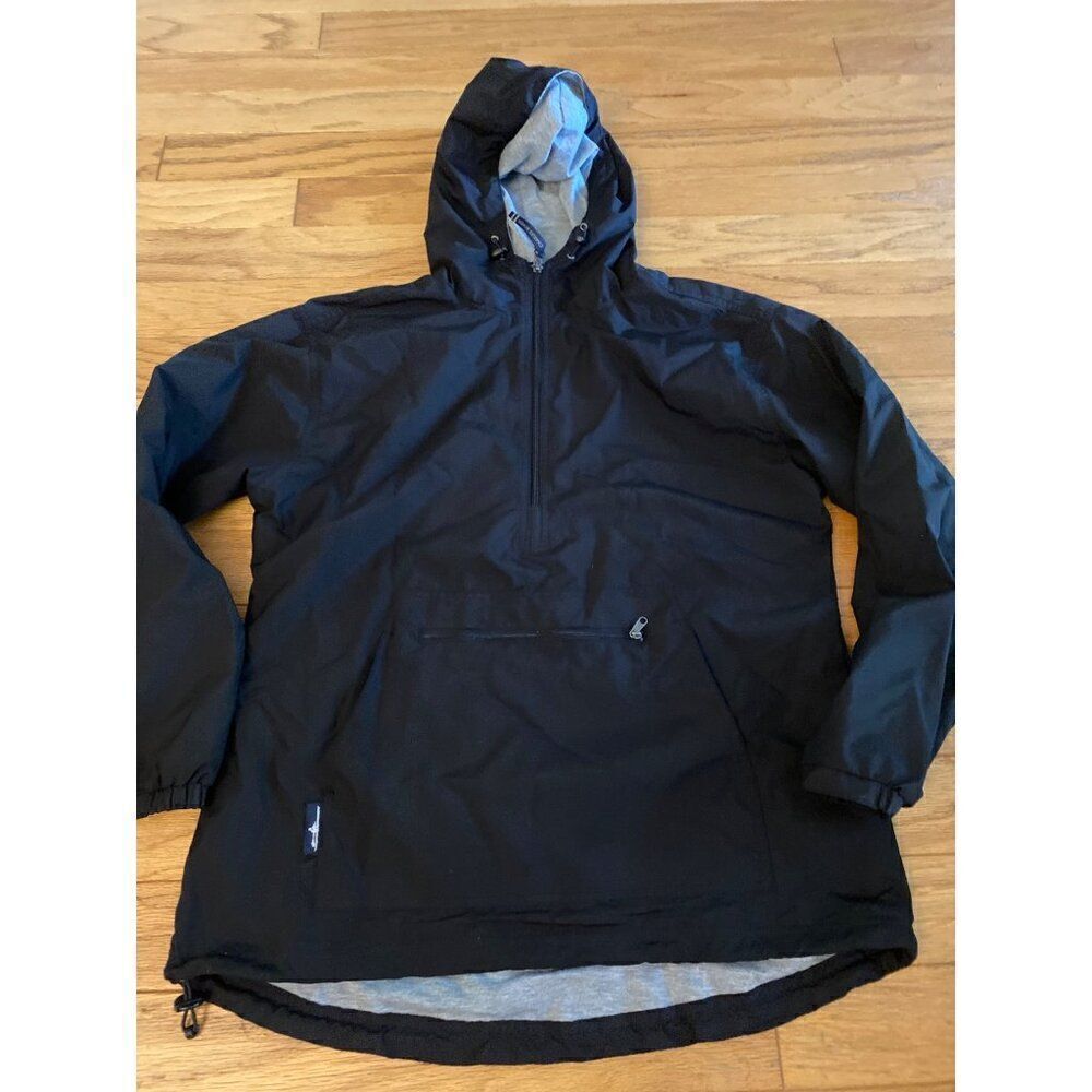 Charles River Apparel Mens Black Waterproof hooded 1/2 zip front pocket jacket M
